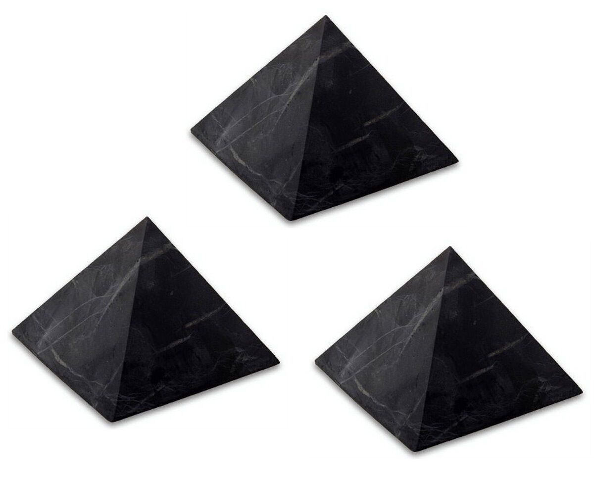 3 X Shungite Pyramid Unpolished 50 X 50 Mm Original Healing Stone Karelia Russia